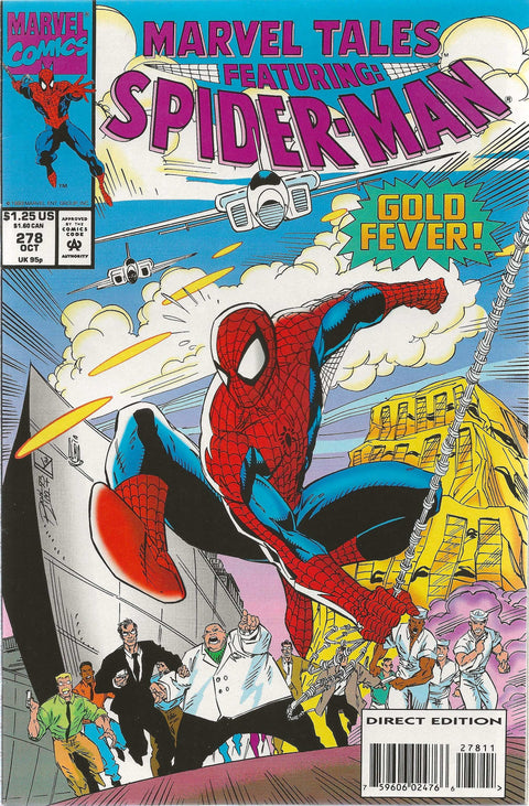Comic book cover featuring Spider-Man with a cityscape background