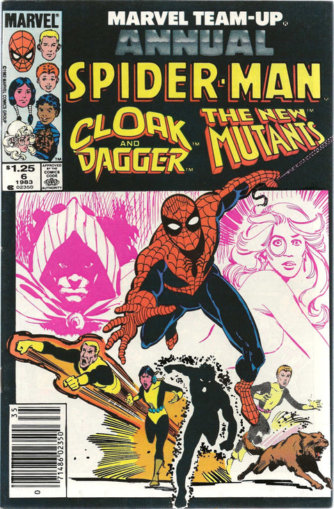 Comic book cover featuring Spider-Man, Cloak and Dagger, and The New Mutants with Marvel branding.